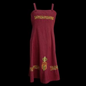 Embroidered Wool Viking Women's Hangerock Overdress - Dark Red