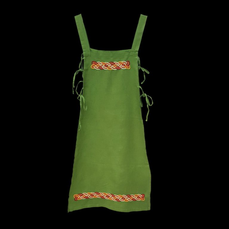 Handmade Light Green Linen Embroidered Women's Viking Hangerock / Apron